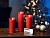 Набор восковых свечей МЕРЦАЮЩИХ, красных, тёплые белый LED-огни, колышущееся пламя, 5х12-15-17 см, батарейки, таймер, диммер, ПДУ, 3 шт., Peha Magic
