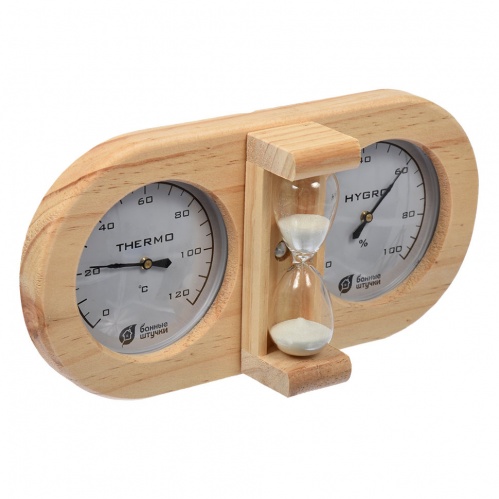 Термометр с гигрометром для бани и сауны Банная станция с песочными часами 18028 фото 4