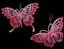 Ёлочное украшение "Бабочка-кружевные крылышки", розовая, 13 см, в ассортименте, Crystal deco