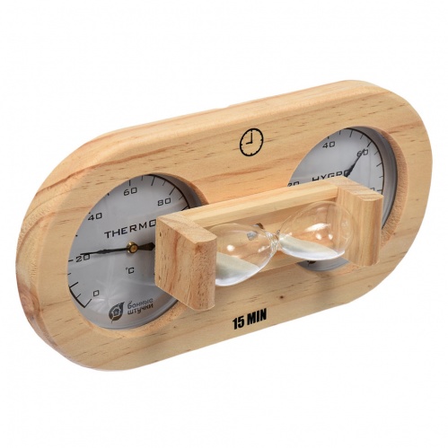 Термометр с гигрометром для бани и сауны Банная станция с песочными часами 18028 фото 3