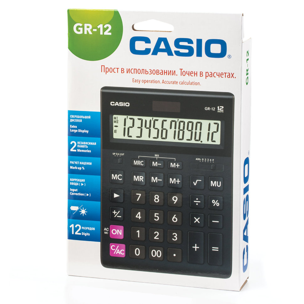 Купить Калькулятор настольный Casio GR-12-W-EP 12 разрядов 250380 в Москве  c доставкой по России в интернет-магазине