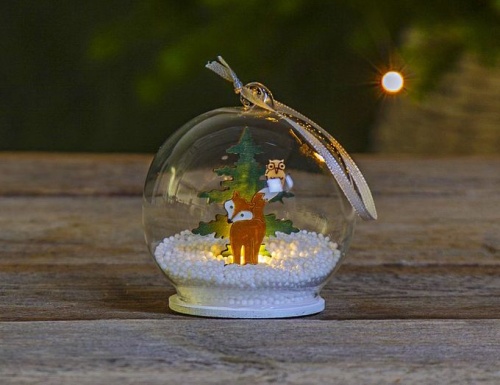 Светящийся шар с фигурками FOREST FRIENDS - ЛИСЁНОК И СОВА, стекло, дерево, тёплый белый LED-огонь, 9 см, батарейки, STAR trading фото 2