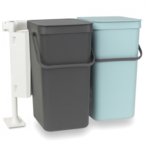 Набор из двух ведер для мусора Brabantia SORT&GO объемом 16 литров каждое, из пластика, в цветах голубой и серый фото 2