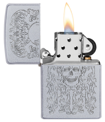 Зажигалка Zippo Skull Design с покрытием Satin Chrome, латунь/сталь, серебристая фото 5