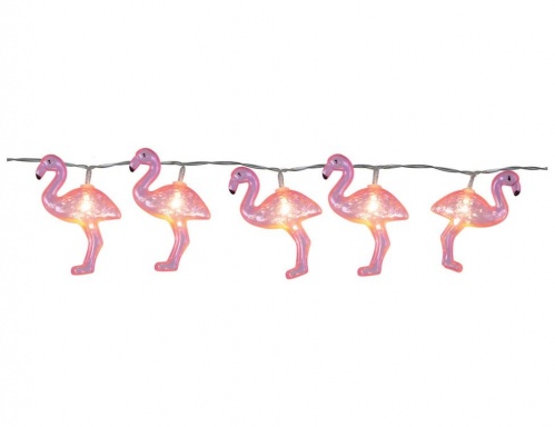 Электрогирлянда "Фламинго", розовая, 10 тёплых белых LED-огней, прозрачный провод, таймер, батарейки, 1.8 м, STAR trading фото 2