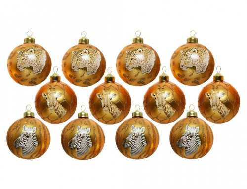 Набор ёлочных шаров "Золотая саванна", стекло, золотой, 8 см, упаковка 12 шт., Kaemingk