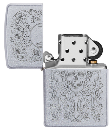 Зажигалка Zippo Skull Design с покрытием Satin Chrome, латунь/сталь, серебристая фото 4