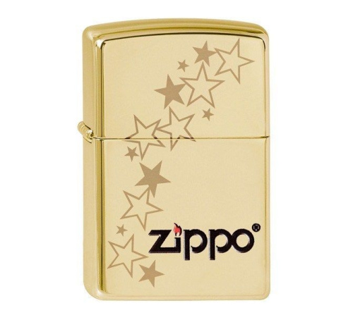 Зажигалка ZIPPO Classic с покрытием High Polish Brass, латунь/сталь, золотистая, 36x12x56 мм, 254B Zippo stars