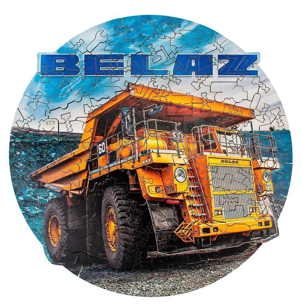 Купить Деревянный пазл, фигурный для детей и взрослых EWA Автомобиль BELAZ  7513 28x28 см в Москве в интернет-магазине VsemPodarok.com